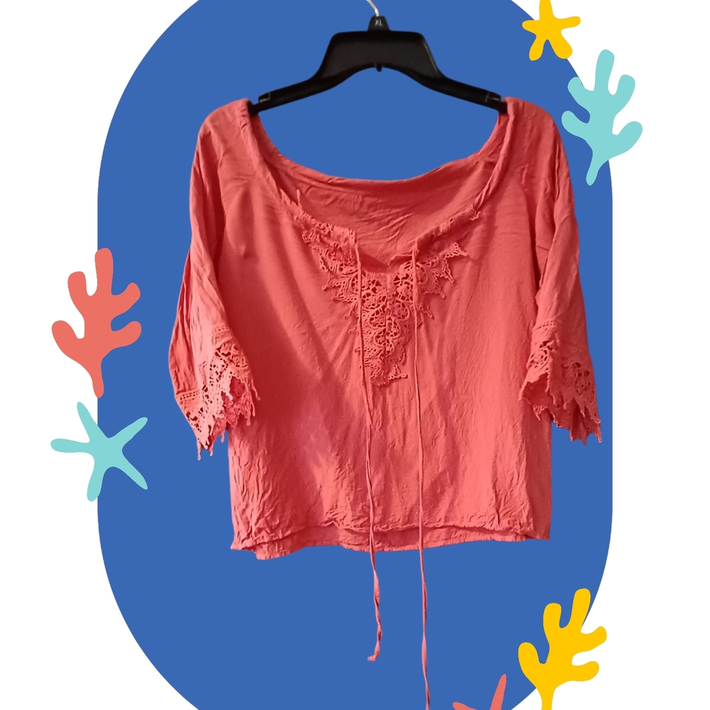 Elegant Coral Lace Women's Blouse